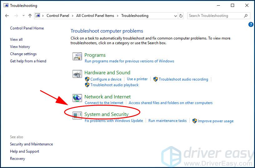 کنترل پنل System and Security