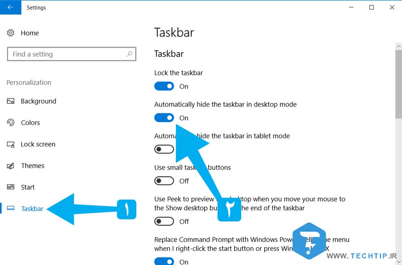 مخفی کردن نوار پایینی تسکبار Taskbar