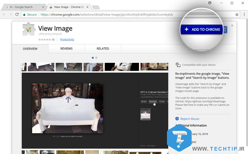 بازگرداندن و اضافه کردن دکمه ی View Image در جستجوی عکس گوگل