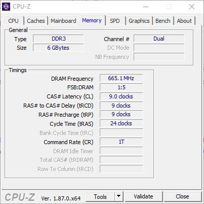 مشخصات Memory در CPU-Z 
