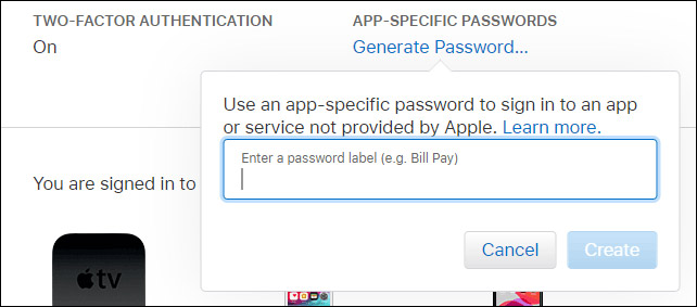 یک رمز عبور خاص برای برنامه iCloud ایجاد کنید