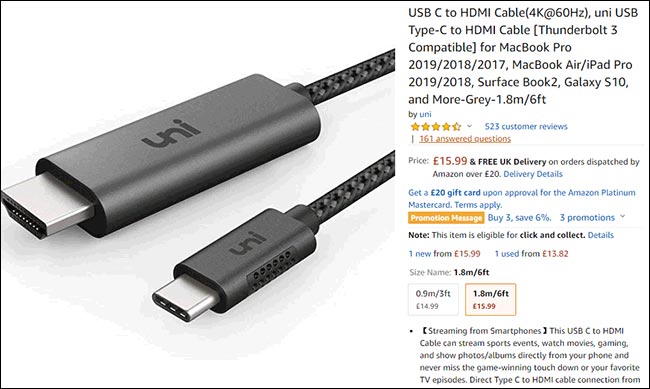کابل USB-C تا HDMI