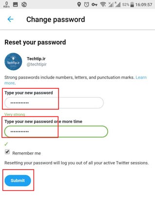 آموزش ریست کردن رمز حساب توییتر در گوشی