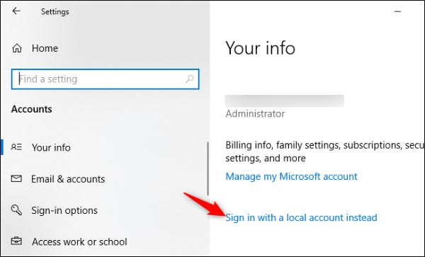 از حساب مایکروسافت به یک حساب محلی تغییر دهید