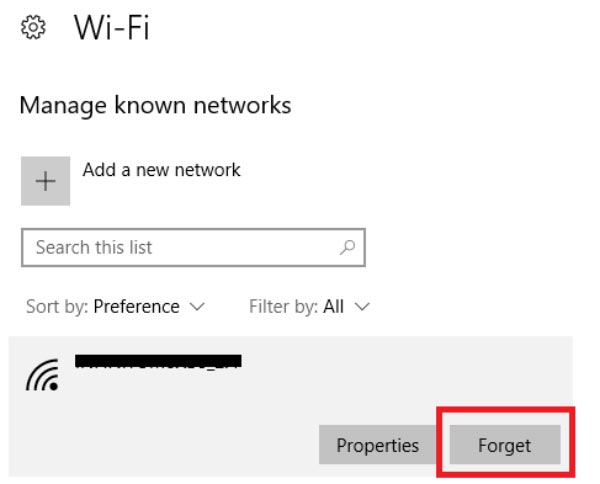 فراموش کردن شبکه وای فای در ویندوز 10