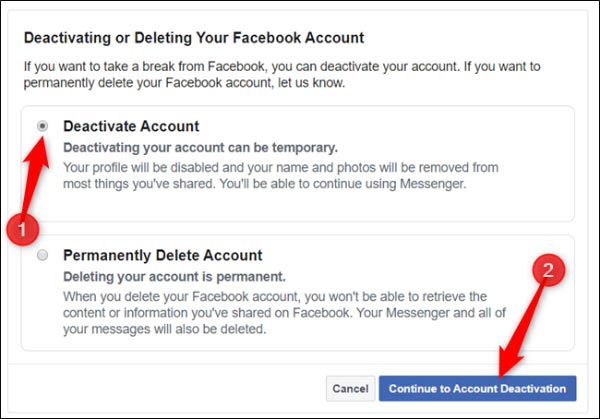 نحوه غیرفعال کردن اکانت فیسبوک