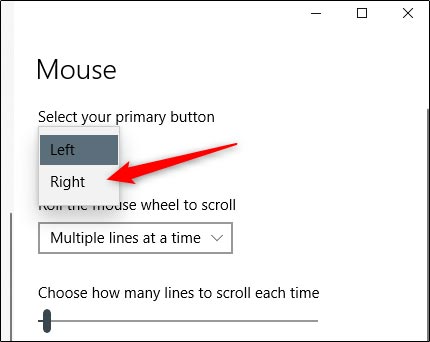 جا به جا کردن دکمه های موس از تنظیمات ویندوز 10