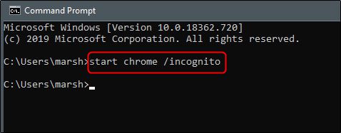 باز کردن گوگل کروم با cmd در حالت ناشناس