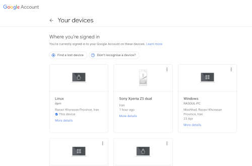دستگاه های متصل به حساب گوگل را بررسی کنید