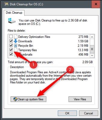 پاک کردن حافظه کش موقت فایل ها با Disk Cleanup