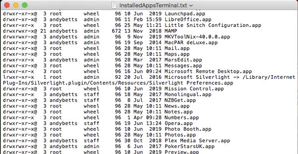 لیست تمام برنامه های نصب شده در مک با ترمینال