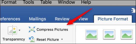 فشرده سازی تصاویر مایکروسافت ورد در مک