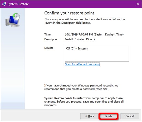 Confirm Restore Point
