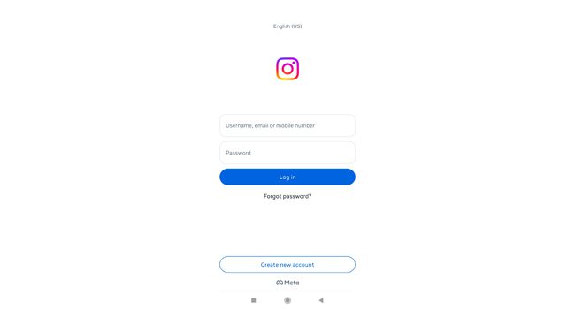 برنامه اینستاگرام، صفحه ورود