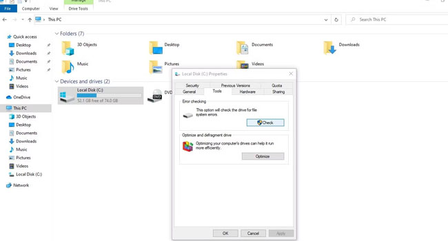 رفع خطای دیسک در ویندوز 10