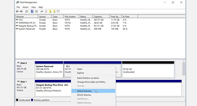 ابزار مدیریت دیسک در ویندوز 10