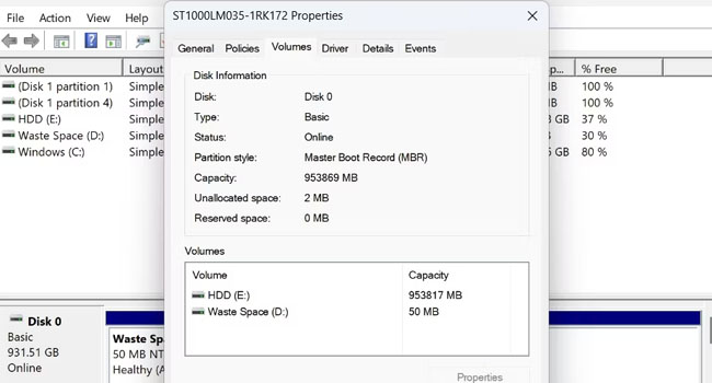 تنظیمات مدیریت دیسک ویندوز 10