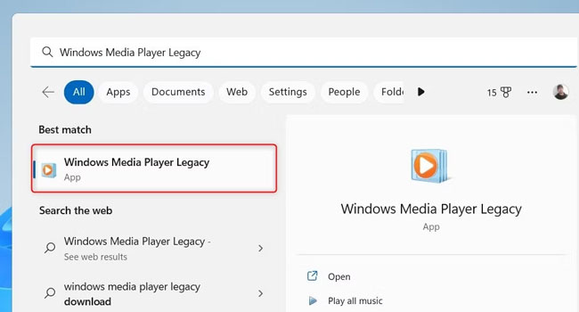 Windows Media Player را با استفاده از ابزارهای جستجو اجرا کنید
