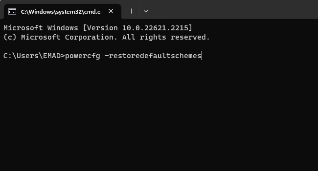 بازنشانی تنظیمات پاور با استفاده از ابزار CMD در ویندوز 11