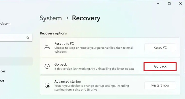 تنظیمات recovery ویندوز 11