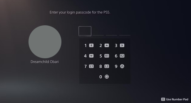 صفحه ورود با رمز عبور در کنسول PS5