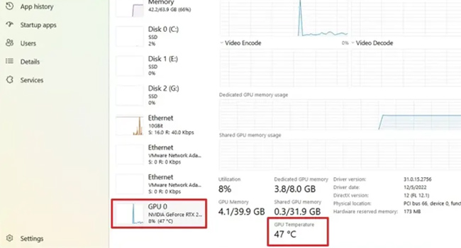بررسی دمای GPU در ویندوز 11 با استفاده از ابزار Task manager