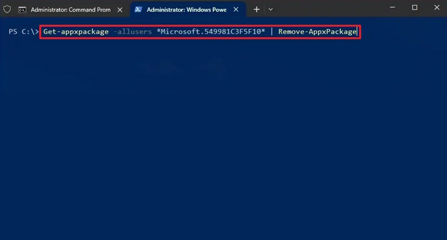 حذف کورتانا در ویندوز 11 با استفاده از برنامه پاورشل