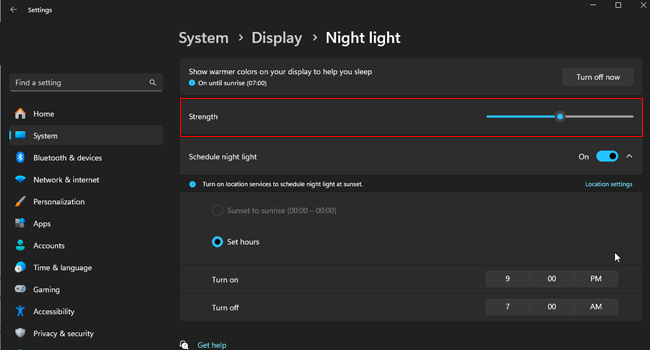 پیکربندی تنظیمات مربوط به ویژگی Night Light ویندوز 11