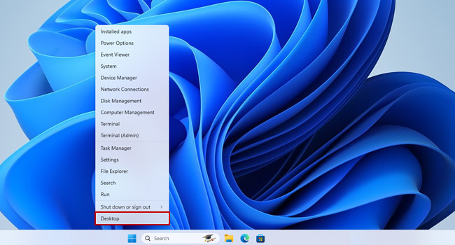 انتخاب گزینه desktop در منوی پاوریوزر ویندوز 11