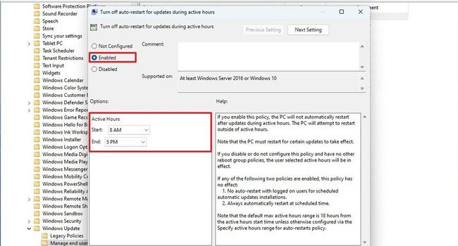 پیکربندی active hours در ویندوز 11 با استفاده از ویرایشگر Group Policy