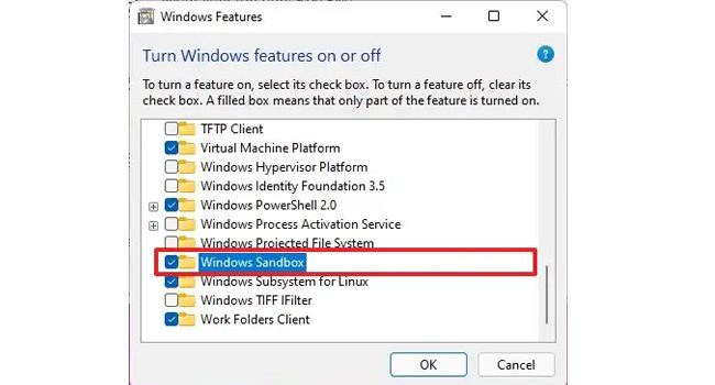 فعال کردن ویژگی ویندوز سندباکس با ابزار Windows Features