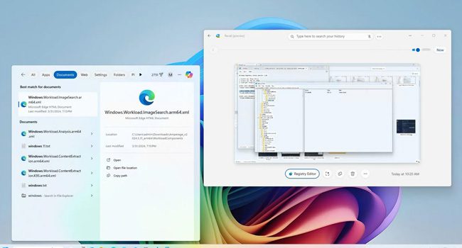 منوی استارت ویندوز 11 در کنار برنامه ویندوز ریکال