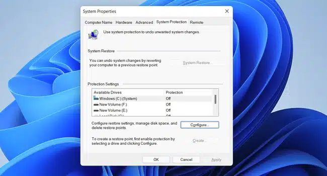 نحوه فعال کردن Restore Points در ویندوز 11