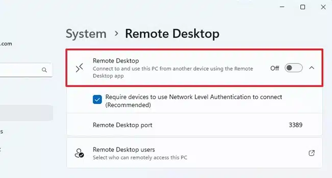 غیر فعال کردن ریموت دسکتاپ در ویندوز 11 با استفاده از برنامه تنظیمات