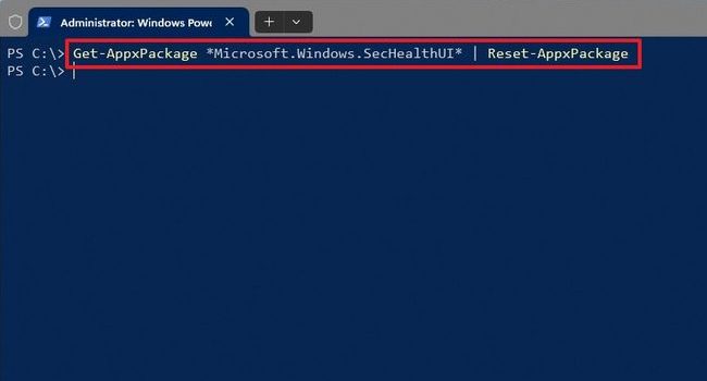 بازنشانی برنامه windows security با استفاده از ابزار پاورشل ویندوز 11