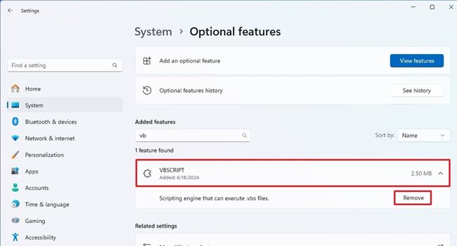 نحوه حذف VBScript در ویندوز 11 با استفاده از برنامه تنظیمات