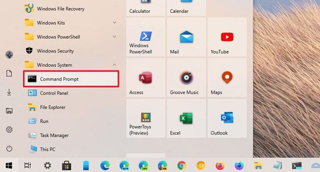 باز کردن برنامه CMD با استفاده از منوی استارت