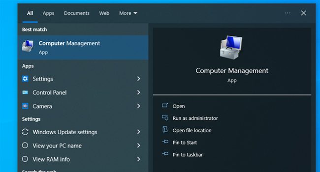 باز کردن computer management با استفاده از منوی جستجو
