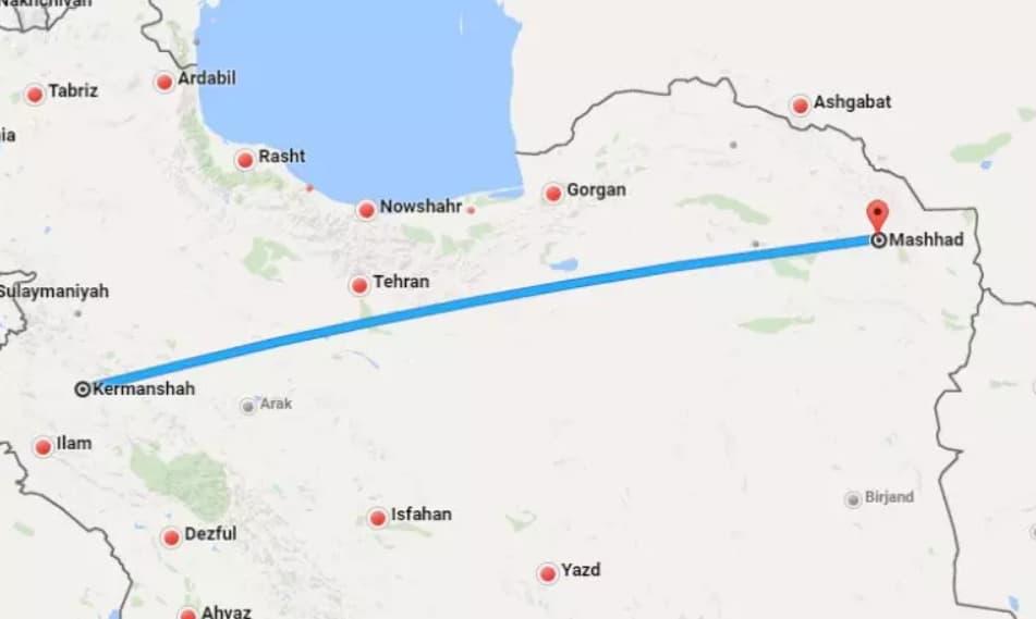 فاصله هوایی کرمانشاه تا مشهد