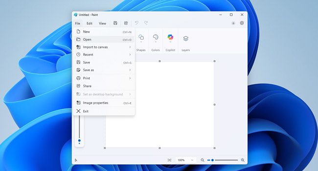 باز کردن تصویر در برنامه پینت
