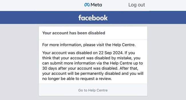 حل مشکل Your account has bin disabled فیسبوک